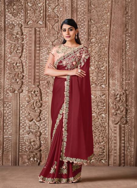 Red Colour Latest Designer Fancy Festive Wear Embroidery Work Heavy Saree Collection 21716
